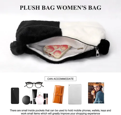 Vista 3 de Bolso de mano mullido Y2K Bolso de hombro esponjoso para mujer, bolso de felpa grande, lindo bolso de piel sintética para mujer para otoño e invierno