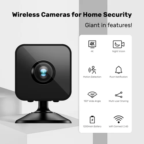 Vista 2 de Mini cámara de seguridad 4K, cámara inalámbrica WiFi, pequeña cámara portátil HD para niñera con detección de movimiento, almacenamiento en la nube