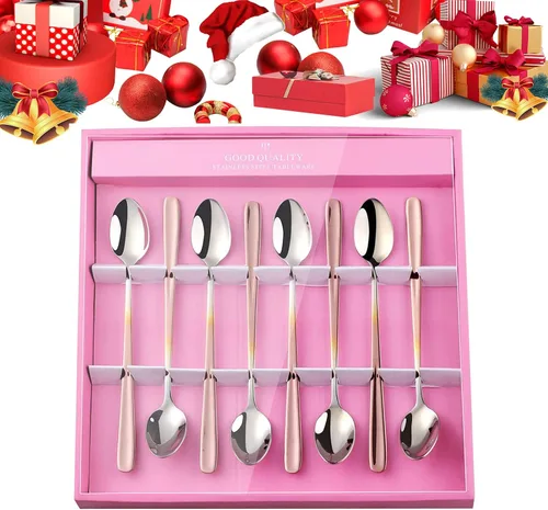 Vista 19 de YDware - Juego de cucharas de té helado de mango largo, cucharas doradas de cambio gradual de 7.87 pulgadas, cucharas de cóctel de acero inoxidable