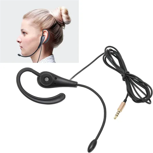 Vista 3 de Auriculares de centro de llamadas, gancho de oreja de una cara de 0.138 in con micrófono, auriculares de teléfono de una sola oreja para teléfonos