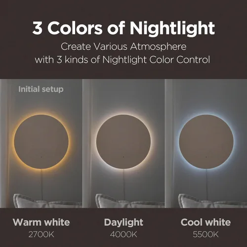Vista 4 de mooas Reloj de pared LED de luna llena silencioso de madera con control remoto, luz nocturna con retroiluminación, reloj de pared de madera digital