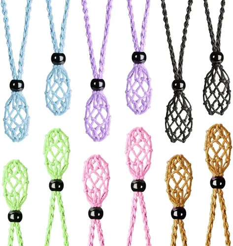 Vista 13 de Weryerker Soporte para collar de jaula de cristal de 12 piezas con cordón de collar de 1.57 pulgadas y cordón ajustable tejido a mano