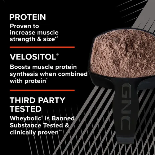 Vista 7 de Proteína en polvo GNC AMP Wheybolic clínicamente probada, 40g de proteína de suero, BCAA, Leucina, aumenta la fuerza muscular, construcción