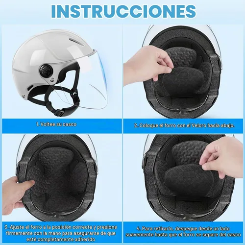 Vista 4 de Forro para casco de motocicleta, reutilizable, lavable, almohadilla para casco duro