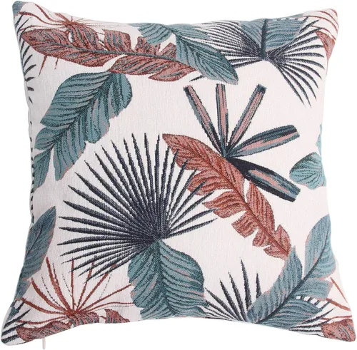 Vista 6 de Yeiotsy Funda de cojín decorativa, diseño de hojas tropicales, chenilla jacquard (rojo ladrillo, 18 x 18 pulgadas)