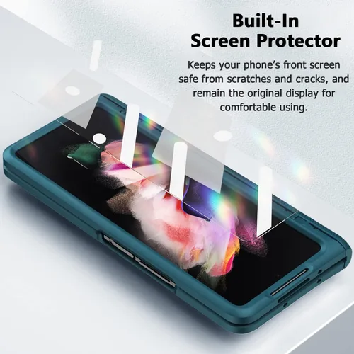 Vista 3 de Miimall Funda para Samsung Galaxy Fold 3 con protección de bisagra, protector de pantalla integrado Kickstand Magnetic Hinge Cover Full Body PC