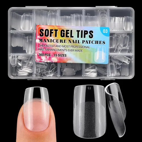 Vista 9 de 360 puntas de uñas cortas de almendra, puntas de uñas postizas cortas en forma de almendra, puntas de uñas acrílicas transparentes a presión, puntas