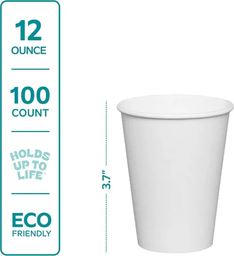 Vista 2 de GUSTO Vasos de papel blanco desechables de 12 oz [100 unidades] Tazas de café caliente Material ecológico, borde enrollado para tapas de 3.543 in
