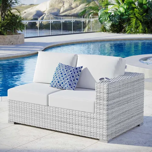 Vista 11 de Modway Convene - Otomana rectangular de mimbre para patio al aire libre, color gris claro