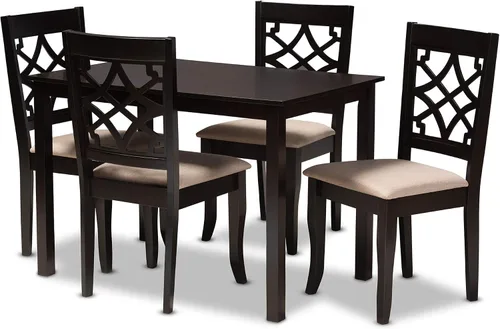 Vista 11 de Baxton Studio Mael - Juego de 2 sillas de comedor y sillas de comedor tapizadas de tela gris y acabado marrón oscuro de madera