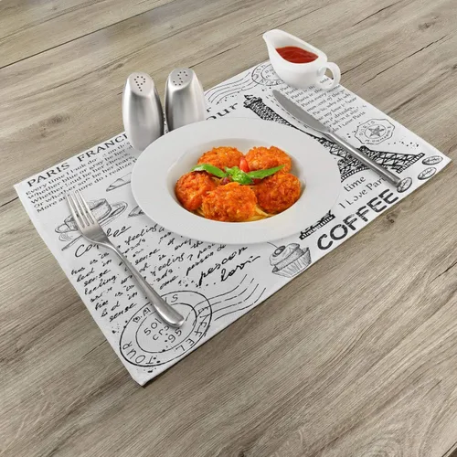 Vista 2 de Ambesonne Paris - Juego de 4 manteles individuales de tela lavable para mesa de comedor, tamaño estándar, diseño de Bonjour Croissan, diseño