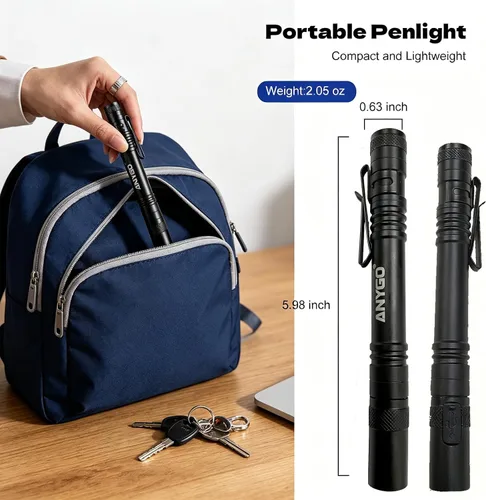 Vista 4 de Linterna recargable para bolígrafo, linterna de bolsillo USB-C de 300 lúmenes con clip 2Mode Mini Flashlight For Inspection, Work, Repair, Small