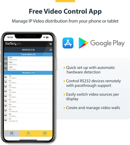 Vista 4 de StarTech.com Kit extensor HDMI sobre IP 4K con aplicación de control de video, AV escalable sobre IP con soporte para pared de video AVoIP, cumple