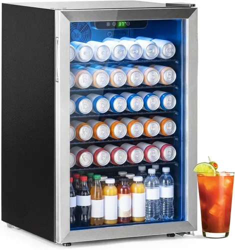 Vista 17 de Erivess - Mini refrigerador para 24 latas, refrigerador de bebidas de 0.6 18L, 40°F a 61°F, refrigeración por compresor para refrescos, cerveza