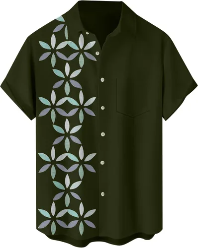 Vista 4 de RTRDE Men's Button Down Shirts Short Sleeve Graphic Print Hawaiian Vacation Beach Shirt, M-4XL