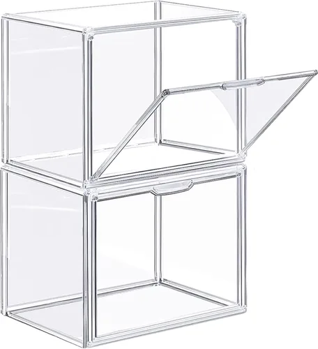 Vista 3 de ZLLZUU Cajas de almacenamiento de plástico apilables transparentes con tapa, vitrinas de acrílico a prueba de polvo para libros y cosméticos