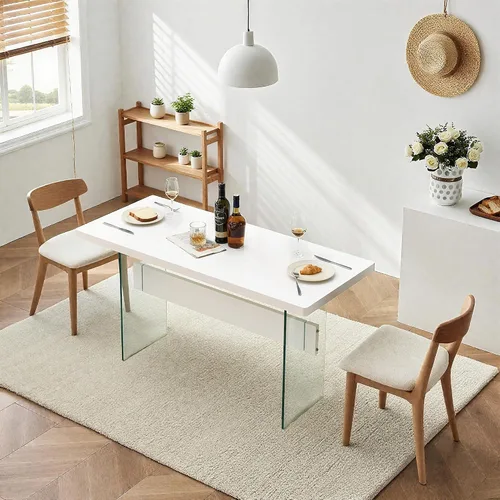 Vista 9 de ivinta Mesa de comedor de cristal para 4-6 personas, mesa de cocina rectangular de 55 pulgadas para espacios pequeños, comedor, sala de estar