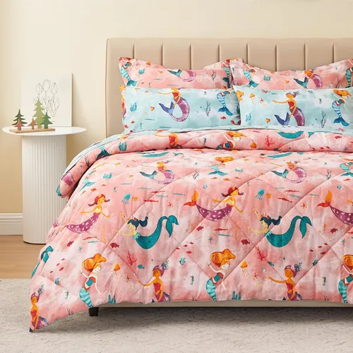 Vista 10 de PPOLCA Juego de edredón de dinosaurio azul tamaño individual para niños, ropa de cama de 5 piezas con sábanas y funda de almohada, súper suave