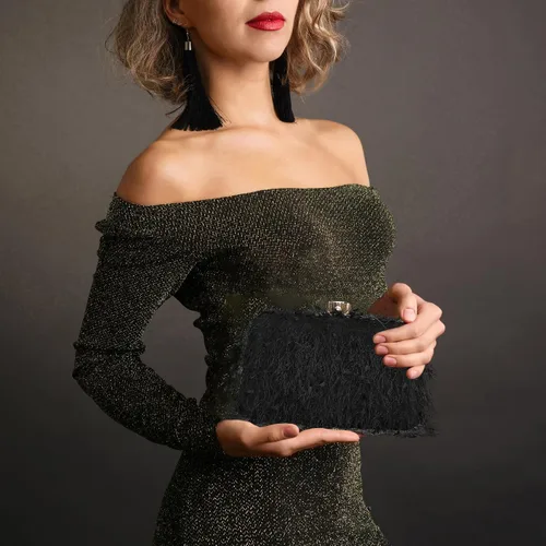 Vista 7 de YYW Bolso de mano para mujer, lindo bolso de noche esponjoso, bolso de hombro para banquete de boda, fiesta