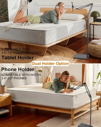 Vista 7 de Soporte de suelo para tablet con base estable de 11 libras y abrazadera de escritorio, brazo giratorio de altura ajustable, compatible con iPhone