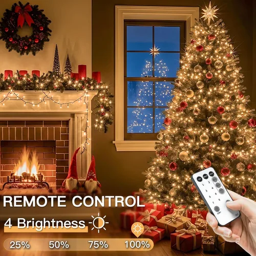 Vista 6 de suddus Luces de árbol de Navidad para interiores, 100 luces LED de 33 pies de color blanco cálido, tira de luces al aire libre para casa, ventanas