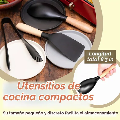 Vista 2 de Seki Japan - Elegante herramienta de cocina, flexible, antiadherente, resistente al calor, cuchara de cocina de nailon con mango de madera