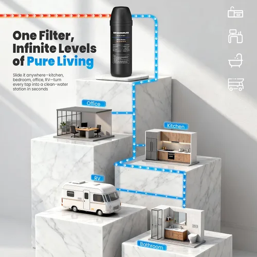 Vista 7 de Filtro de agua para debajo del fregadero, filtro de agua de grifo doméstico para fregadero de cocina, se conecta directamente bajo el mostrador al