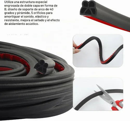 Vista 3 de Burletes para Puerta de Automóvil de 52.49 Pies, Tira de Sellado de Goma de Doble Capa en Forma de B, Insonorizada y Autoadhesiva, Accesorios