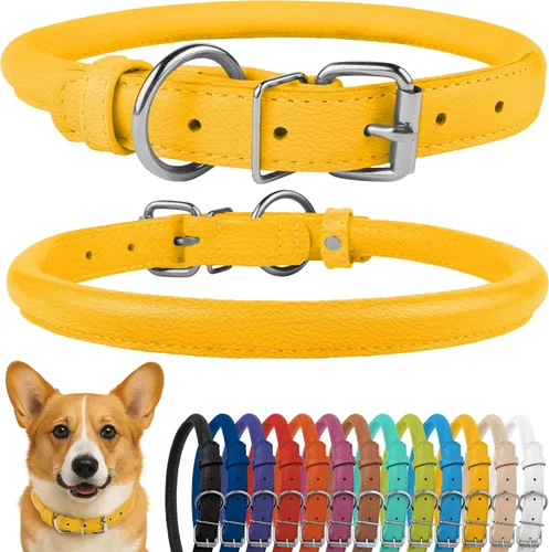 Vista 57 de CollarDirect - Collar de cuero enrollado para perro, collar redondo acolchado suave para cachorro, collar de cuero auténtico hecho a mano