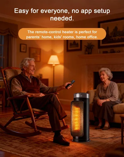 Vista 3 de Calentador de espacio PTC de 1500 W con control remoto, calentadores eléctricos portátiles para uso en interiores, calentador de cerámica