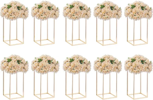 Vista 8 de NUPTIO Jarrón rectangular de metal dorado, 2 piezas de 15.75 pulgadas de alto, elegante centro de mesa floral para boda, casa nueva, día
