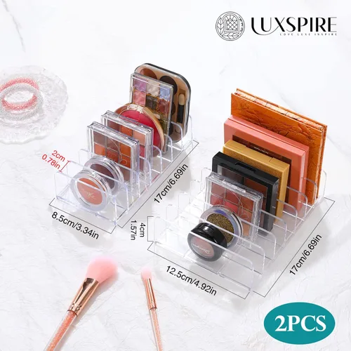 Vista 2 de Luxspire Organizador de sombra de ojos acrílica, paquete de 2 organizadores de cajones de maquillaje, organizador de paleta de maquillaje cosmético
