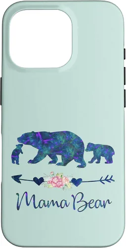 Vista 20 de Teal Blue Purple Floral Mama Bear and Two Cubs Green Mint Case for iPhone 16
