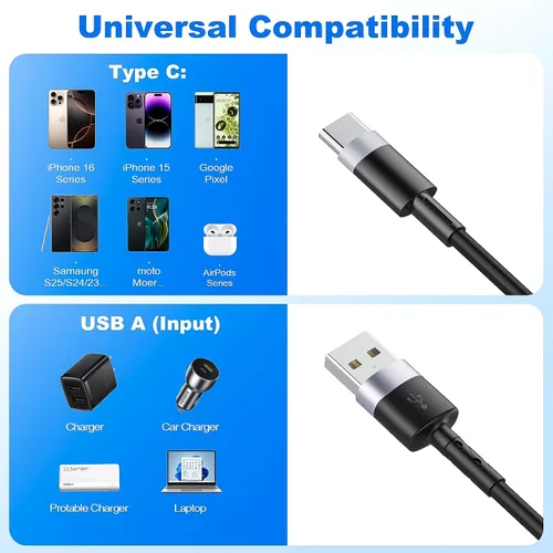 Vista 3 de CarPlay - Paquete de 2 cables de carga en espiral USB A a USB C para iPhone 15, cable de carga corto para automóvil/Uber, sincronización de datos