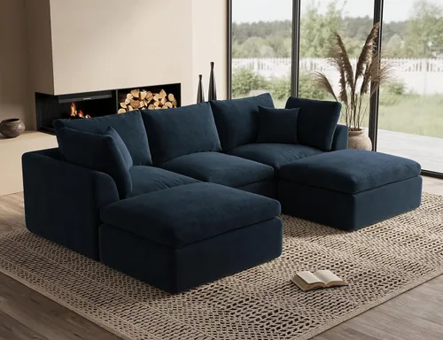Vista 43 de ohllob Sofás seccionales Cloud de 110 pulgadas para sala de estar, sofá deshuesado en forma de L con otomana, sofá modular de 3 plazas, color negro