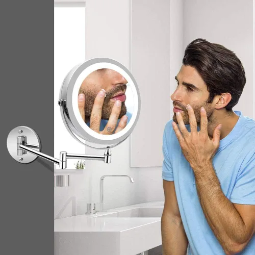 Vista 6 de Espejo de maquillaje, espejo de maquillaje, 10 luces LED, espejo de maquillaje montado en la pared con luces regulables, aumento recargable, espejo