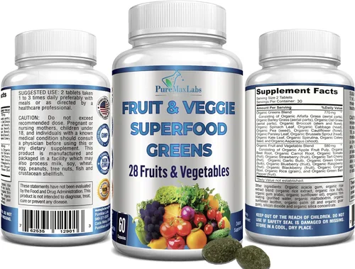 Vista 4 de Verdes superalimentos de frutas y verduras - 28 frutas y verduras con alfalfa, hierba de cebada, espirulina, raíz de remolacha, cereza ácida