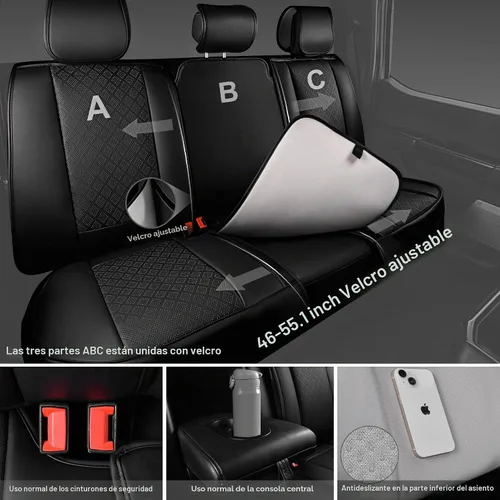 Vista 3 de CAR PASS Fundas de asiento de automóvil de piel de napa para 5 asientos, soporte lumbar de lujo, impermeables, transpirables, duraderas, todas