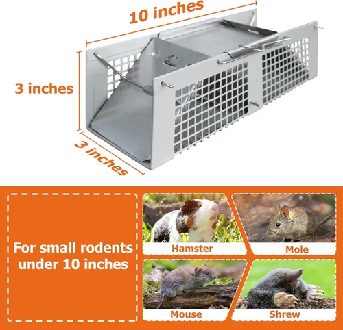 Vista 4 de HOMESTEAD No Kill - Trampas para ratones humanas: jaula de ratón de 10 x 3 x 3 pulgadas, trampa viva para animales pequeños para ratones, musarañas
