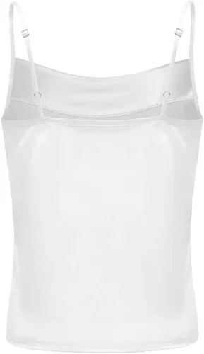 Vista 4 de TOUTOUAI - Blusas de tirantes de satén con cuello holgado para mujer