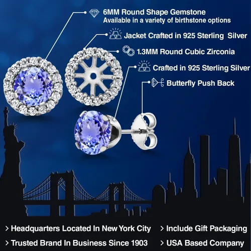 Vista 142 de Gem Stone King Aretes redondos de plata de ley 925 de 0.236 in con piedra natal extraíble para mujer