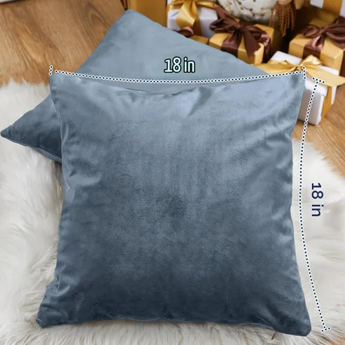 Vista 2 de Lazzzy Paquete de 2 fundas de almohada de terciopelo decorativas para sofá, cama, sofá, silla, funda de cojín azul suave, funda de almohada cuadrada