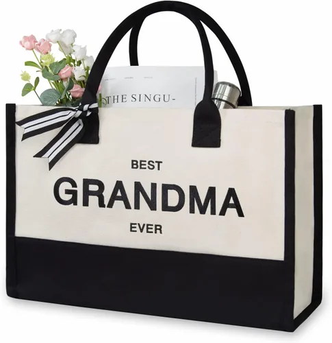 Vista 25 de TOPDesign Personalized Initial Canvas Beach Bag, Monogrammed Gift Tote Bag for Women