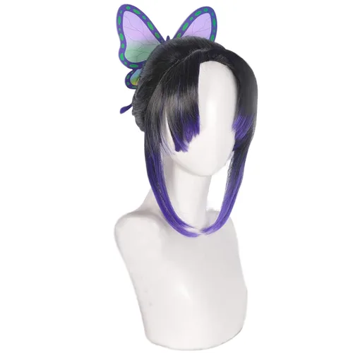 Vista 4 de JoneTing Peluca de moda negra y morada 1 gorra de peluca 1 uso de cabello cabello sintético con colas de caballo para niñas disfraz de peluca