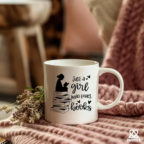 Vista 6 de Panvola Just A Girl Who Loves Books Book Lover Gift For Woman Reader Librarian Mug Bookworm Bibliophile Novedoso Vaso de Cerámica Café 11 oz Blanco