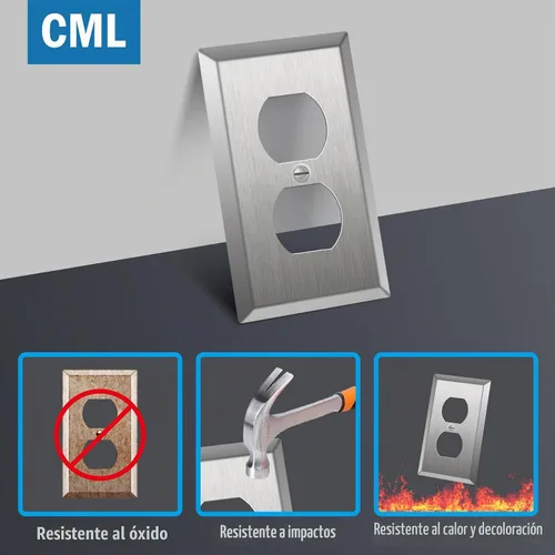 Vista 2 de CML Placa de Pared de Metal para Receptáculo Dúplex, Cubiertas de Tomacorriente de Acero Inoxidable de 1 Gang, Paquete de 20 Placas de Interruptor