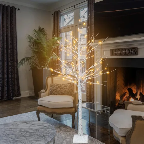 Vista 3 de FUCHSUN - Árbol de abedul con 128 luces LED de 6 pies, luces artificiales para árbol de abedul