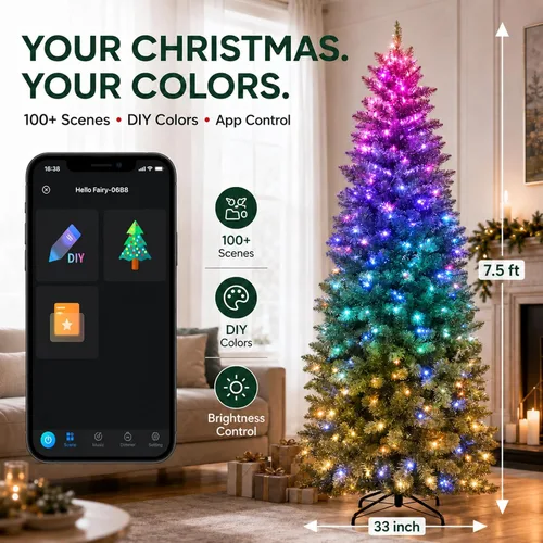 Vista 4 de Avatar Controls Árbol de Navidad con lápiz inteligente preiluminado de 7.5 Árbol de Navidad artificial delgado para espacios pequeños