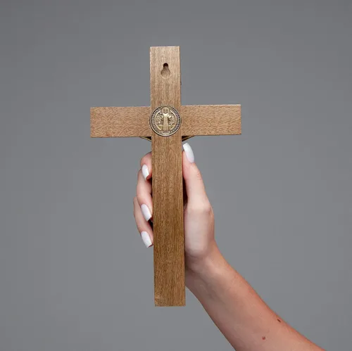 Vista 9 de Intercession Crucifijo de cruz de madera para pared (10 pulgadas - Oro antiguo)