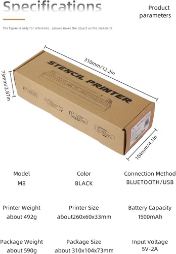 Vista 9 de DGT Tattoo Impresora de papel térmico con conexión Bluetooth y teléfonos compatibles con iOS/Android (PT-M8)